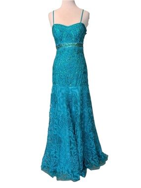 Sue Wong Dress NWT Teal Embellished Long Formal Maxi Dress Size 6